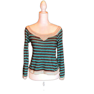 KIRRA Adorable Teal & Brown Striped Soft & Lightweight Sweatshirt Size S